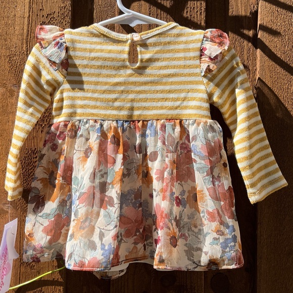Bonnie Jean Bonnie Baby Striped Floral Rosette Dress in Mustard Size 12 Mo NWT - Picture 2 of 6